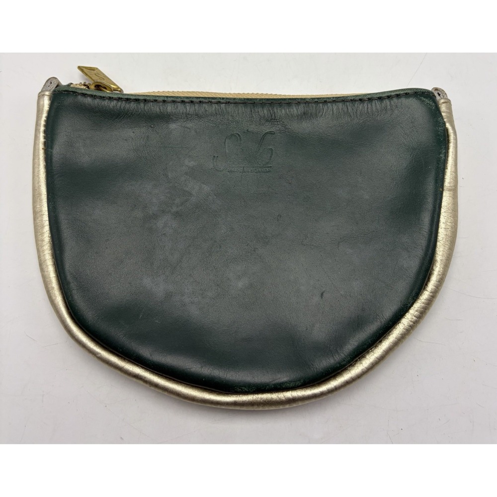 Sseko Green Leather Medium Crescent Pouch Oiled Agave & Gold Zipper